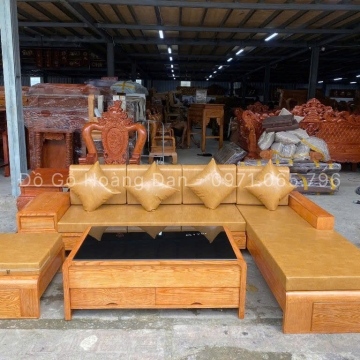 Salon góc L gỗ sồi lau màu hương