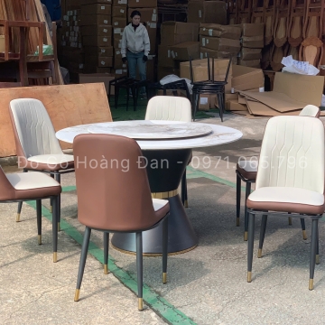 BỘ BÀN ĂN CHÂN LOA KẾT HỢP ĐÁ MÂM XOAY VÀ 6 GHẾ MONET K TAY
