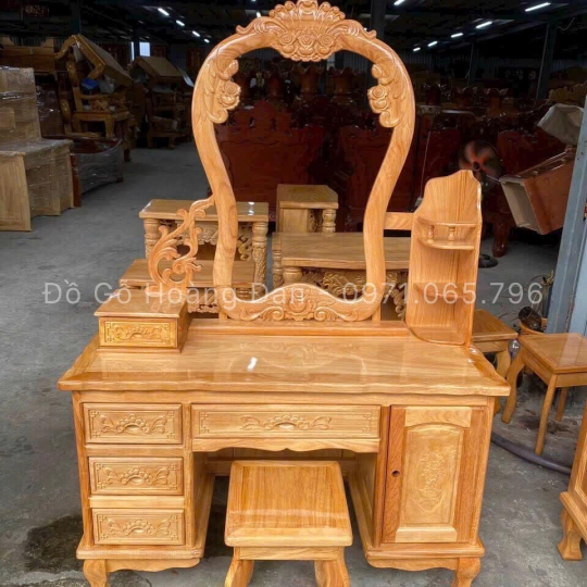 Bàn Trang Điểm Gõ-Gương Bầu-Phong Cách Cổ Điển Sang Trọng