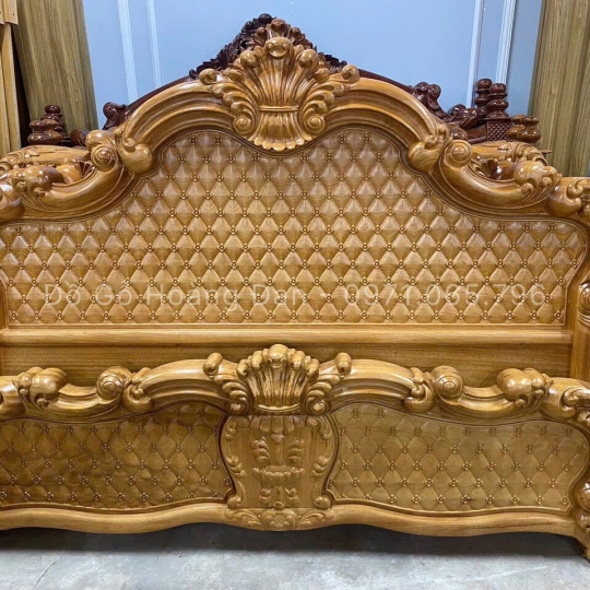 GIƯỜNG GỖ GÕ ĐỎ CAO CẤP - PHẢN GÕ LIỀN 