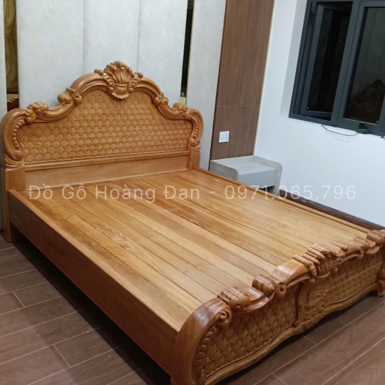 GIƯỜNG GỖ GÕ ĐỎ CAO CẤP - PHẢN GÕ LIỀN 