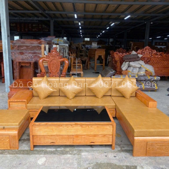 Salon góc L gỗ sồi lau màu hương