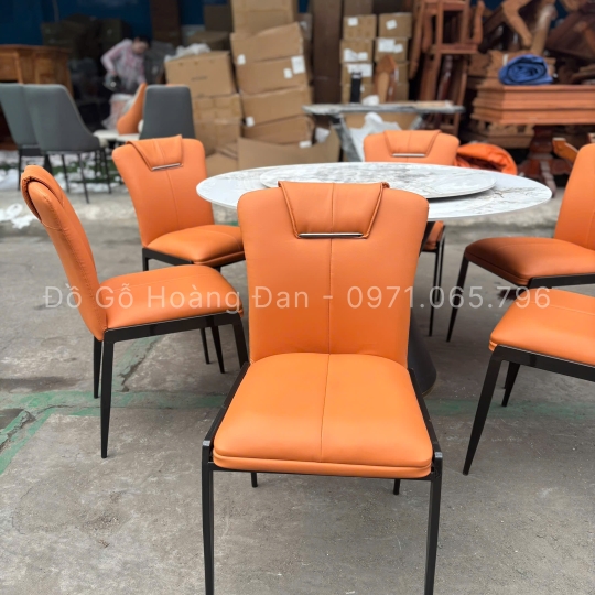 BỘ BÀN ĂN CHÂN LOA KẾT HỢP ĐÁ MÂM XOAY VÀ 6 GHẾ LUTUS