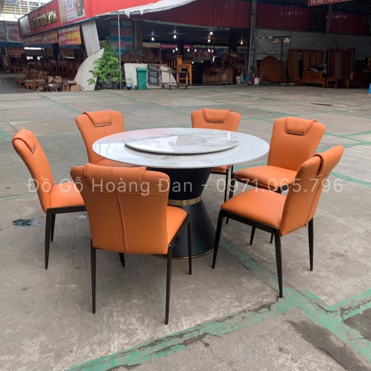 BỘ BÀN ĂN CHÂN LOA KẾT HỢP ĐÁ MÂM XOAY VÀ 6 GHẾ LUTUS