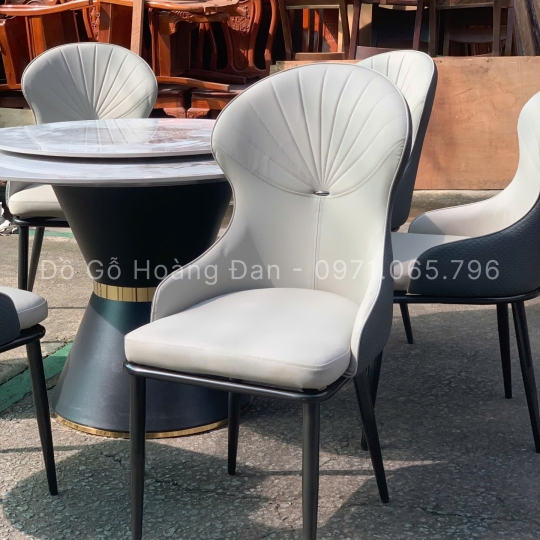 BỘ BÀN ĂN CHÂN LOA KẾT HỢP ĐÁ MÂM XOAY VÀ 6 GHẾ SÒ